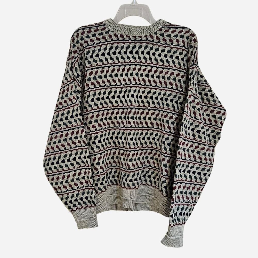 90s cottagecore granola tan red green grandpa sweater